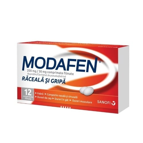 Modafen raceala si gripa, 200 mg/30 mg, 12 comprimate filmate, Stada Modafen raceala si gripa, 200 mg/30 mg, 12 comprimate filmate, Stada