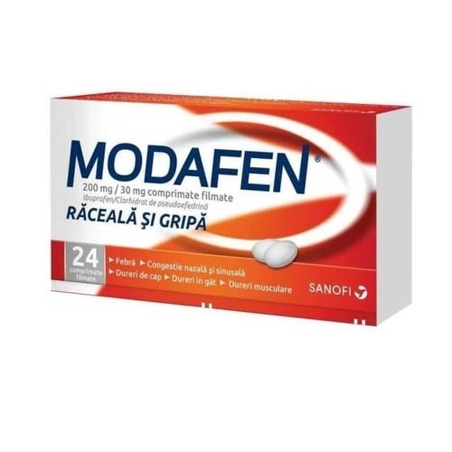 Modafen raceala si gripa, 200 mg/30 mg, 24 comprimate filmate, Stada Modafen raceala si gripa, 200 mg/30 mg, 24 comprimate filmate, Stada