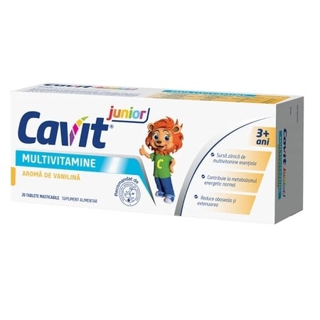 Multivitamine cu aroma de vanilie Cavit junior, 20 tablete masticabile, Biofarm Multivitamine cu aroma de vanilie Cavit junior, 20 tablete masticabile, Biofarm