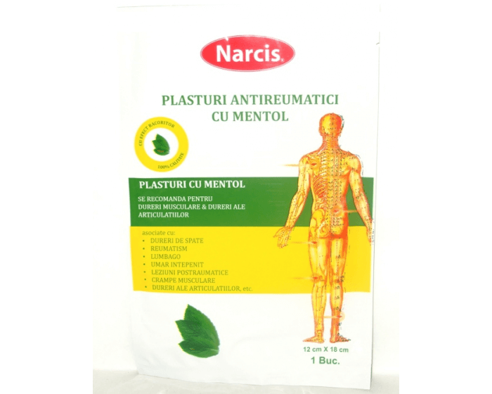 Narcis - Plasture antireumatic cu mentol 12x18cm Narcis - Plasture antireumatic cu mentol 12x18cm