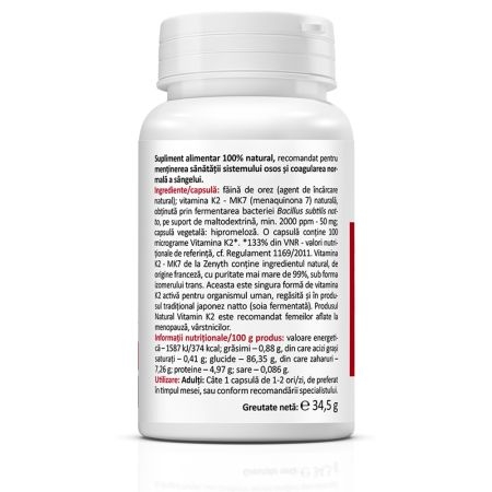 Natural Vitamin K2 100 micrograme, 60 capsule, Zenyth Natural Vitamin K2 100 micrograme, 60 capsule, Zenyth