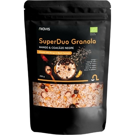 SuperDuo Granola cu mango si coacaze negre, 250 g, Niavis SuperDuo Granola cu mango si coacaze negre, 250 g, Niavis