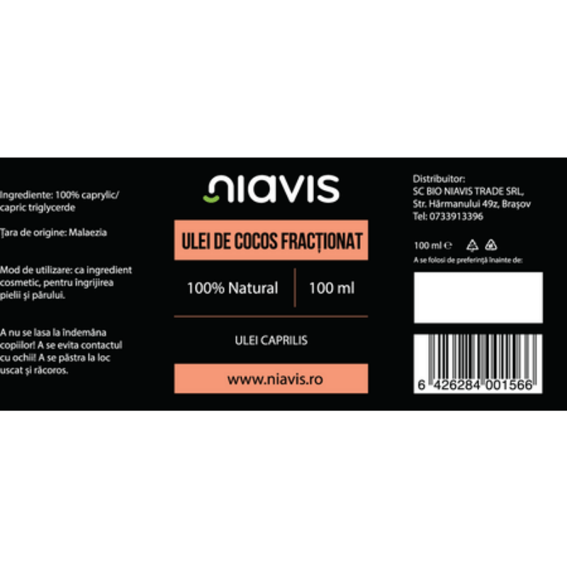 Ulei Caprilis (ulei de cocos fractionat), 100 ml, Niavis Ulei Caprilis (ulei de cocos fractionat), 100 ml, Niavis