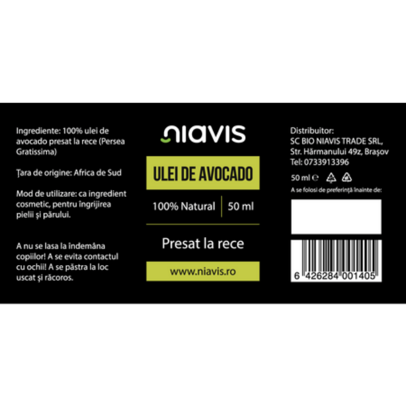 Ulei de avocado, 50 ml, Niavis Ulei de avocado, 50 ml, Niavis