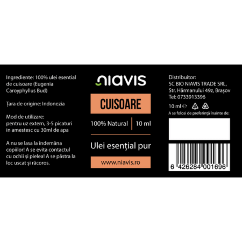 Ulei esential cuisoare, 10 ml, Niavis Ulei esential cuisoare, 10 ml, Niavis