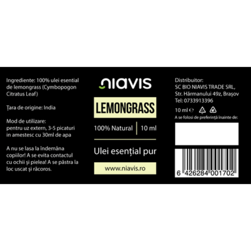 Ulei esential lemongrass, 10 ml, Niavis Ulei esential lemongrass, 10 ml, Niavis