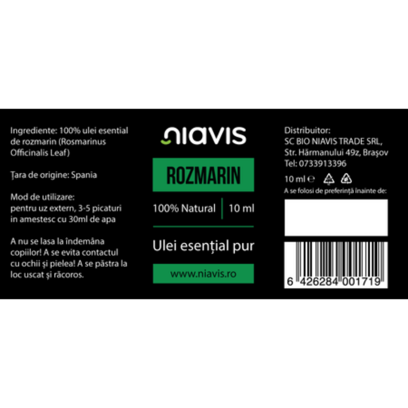 Ulei esential rozmarin, 10 ml, Niavis Ulei esential rozmarin, 10 ml, Niavis