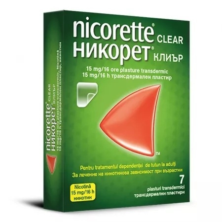 Nicorette Clear, 15 mg/16 h, 7 plasturi, Mcneil Nicorette Clear, 15 mg/16 h, 7 plasturi, Mcneil