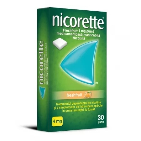 Guma Nicorette Freshfruit, 4 mg, 30 bucati, Mcneil Guma Nicorette Freshfruit, 4 mg, 30 bucati, Mcneil