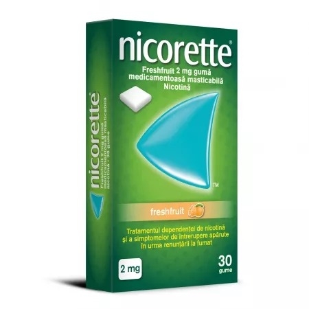 Guma Nicorette Freshfruit, 2 mg, 30 bucati, Mcneil Guma Nicorette Freshfruit, 2 mg, 30 bucati, Mcneil