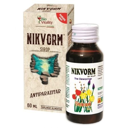 Sirop pentru eliminarea parazitilor intestinali Nikvorm, 60 ml, BioVitality Sirop pentru eliminarea parazitilor intestinali Nikvorm, 60 ml, BioVitality