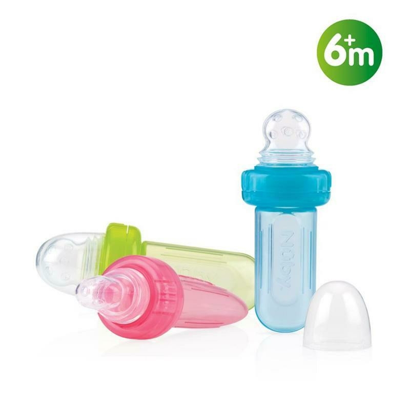 Nuby - Dispozitiv de hranire, Pentru alimente lichide sau semi-solide, Silicon, Fara BPA, 6+ luni, Verde