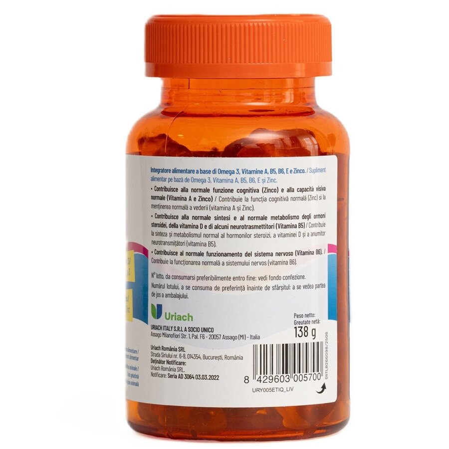 Omega 3 pentru copii cu aroma de lamaie, 60 jeleuri gumate, Pediakid Omega 3 pentru copii cu aroma de lamaie, 60 jeleuri gumate, Pediakid