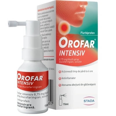 Orofar Intensiv, 8,75 mg/ doza spray bucofaringian, solutie, 15 ml, Stada Orofar Intensiv, 8,75 mg/ doza spray bucofaringian, solutie, 15 ml, Stada