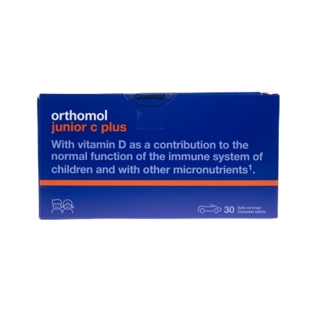 Junior C Plus cu aroma de mandarina si portocala, 30 plicuri cu 3 tablete masticabile, Orthomol Junior C Plus cu aroma de mandarina si portocala, 30 plicuri cu 3 tablete masticabile, Orthomol