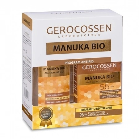 Pachet Crema cu miere Manuka Bio 55+, 50 ml + Apa micelara 3 in 1 cu miere Manuka Bio, 300 ml, Gerocossen Pachet Crema cu miere Manuka Bio 55+, 50 ml + Apa micelara 3 in 1 cu miere Manuka Bio, 300 ml, Gerocossen