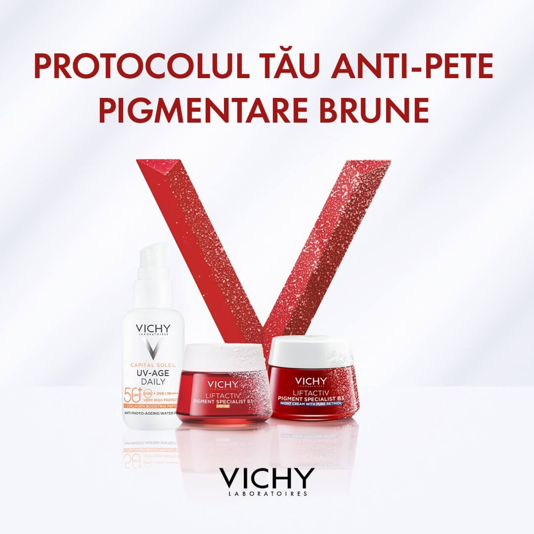 Pachet Crema SPF 50 Liftactiv Pigment Specialist B3, 50 ml + Crema de noapte Liftactiv Pigment Specialist B3, 15 ml + Fluid cu SPF 50+ Capital Soleil, 3 ml + Sampon anti-matreata Dercos, 6 ml, Vichy Pachet Crema SPF 50 Liftactiv Pigment Specialist B3, 50 ml + Crema de noapte Liftactiv Pigment Specialist B3, 15 ml + Fluid cu SPF 50+ Capital Soleil, 3 ml + Sampon anti-matreata Dercos, 6 ml, Vichy