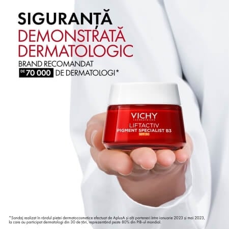 Pachet Crema SPF 50 Liftactiv Pigment Specialist B3, 50 ml + Crema de noapte Liftactiv Pigment Specialist B3, 15 ml + Fluid cu SPF 50+ Capital Soleil, 3 ml + Sampon anti-matreata Dercos, 6 ml, Vichy Pachet Crema SPF 50 Liftactiv Pigment Specialist B3, 50 ml + Crema de noapte Liftactiv Pigment Specialist B3, 15 ml + Fluid cu SPF 50+ Capital Soleil, 3 ml + Sampon anti-matreata Dercos, 6 ml, Vichy
