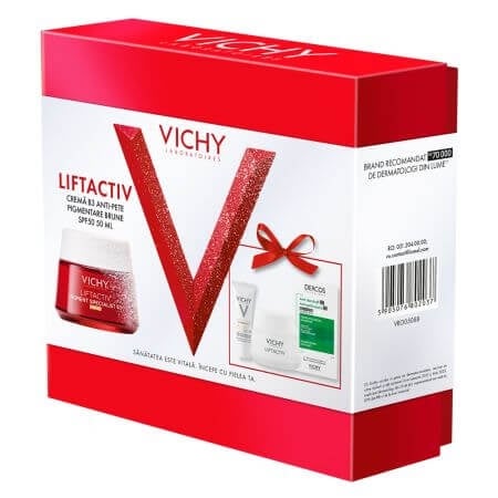 Pachet Crema SPF 50 Liftactiv Pigment Specialist B3, 50 ml + Crema de noapte Liftactiv Pigment Specialist B3, 15 ml + Fluid cu SPF 50+ Capital Soleil, 3 ml + Sampon anti-matreata Dercos, 6 ml, Vichy Pachet Crema SPF 50 Liftactiv Pigment Specialist B3, 50 ml + Crema de noapte Liftactiv Pigment Specialist B3, 15 ml + Fluid cu SPF 50+ Capital Soleil, 3 ml + Sampon anti-matreata Dercos, 6 ml, Vichy