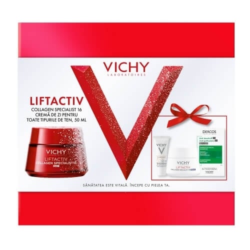Pachet Crema de zi Liftactiv Collagen Specialist 16, 50 ml + Crema de noapte Liftactiv Collagen Specialist 16, 15 ml + Fluid cu SPF 50+ Capital Soleil, 3 ml + Sampon anti-matreata Dercos, 6 ml, Vichy Pachet Crema de zi Liftactiv Collagen Specialist 16, 50 ml + Crema de noapte Liftactiv Collagen Specialist 16, 15 ml + Fluid cu SPF 50+ Capital Soleil, 3 ml + Sampon anti-matreata Dercos, 6 ml, Vichy