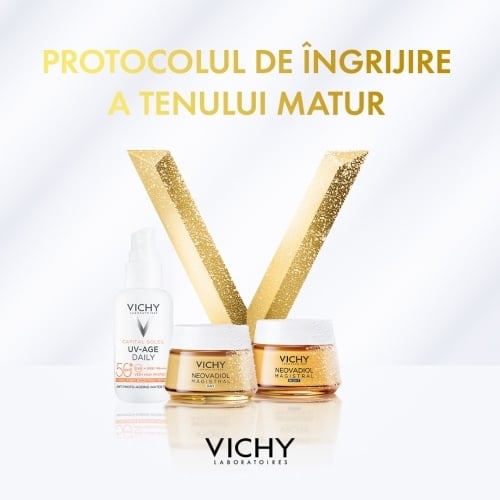 Pachet Crema de zi Novadiol Magistral, 50 ml + Crema de noapte Neovadiol Magistral, 15 ml + Fluid cu SPF 50+ Capital Soleil, 3 ml + Sampon anti-matreata Dercos, 6 ml, Vichy
