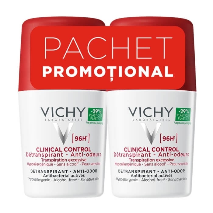 Pachet Deodorant roll-on Clinical Control 96h, 50 ml + 50 ml, Vichy Pachet Deodorant roll-on Clinical Control 96h, 50 ml + 50 ml, Vichy