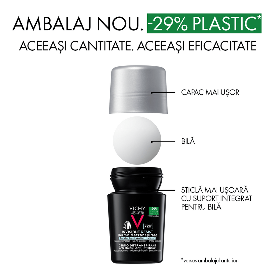 Pachet Deodorant roll-on Homme Invisible Resist 72h, 50 ml + 50 ml, Vichy Pachet Deodorant roll-on Homme Invisible Resist 72h, 50 ml + 50 ml, Vichy