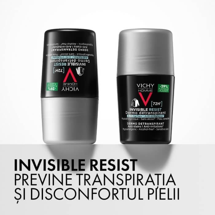 Pachet Deodorant roll-on Homme Invisible Resist 72h, 50 ml + 50 ml, Vichy Pachet Deodorant roll-on Homme Invisible Resist 72h, 50 ml + 50 ml, Vichy