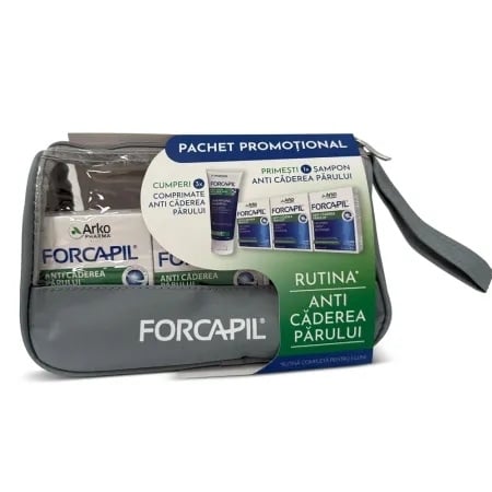 Pachet Forcapil anti-caderea parului, 30 comprimate, 3 cutii + Sampon impotriva caderii parului, 200 ml, Arkopharma Pachet Forcapil anti-caderea parului, 30 comprimate, 3 cutii + Sampon impotriva caderii parului, 200 ml, Arkopharma