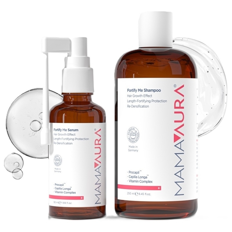 Pachet Sampon redensificator, 250 ml + Ser redensificator, 50 ml, Fortify Me, Mamaaura Pachet Sampon redensificator, 250 ml + Ser redensificator, 50 ml, Fortify Me, Mamaaura