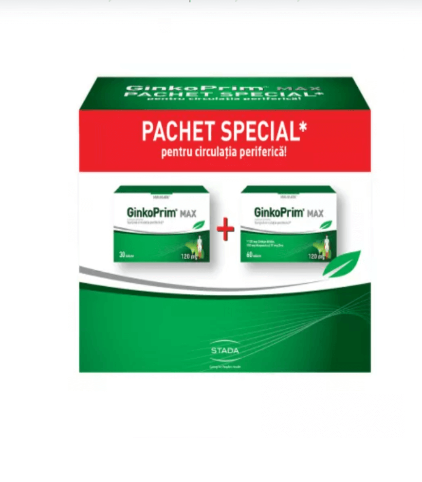 Pachet GinkoPrim Max 120 mg, 60 + 30 tablete, Walmark Pachet GinkoPrim Max 120 mg, 60 + 30 tablete, Walmark