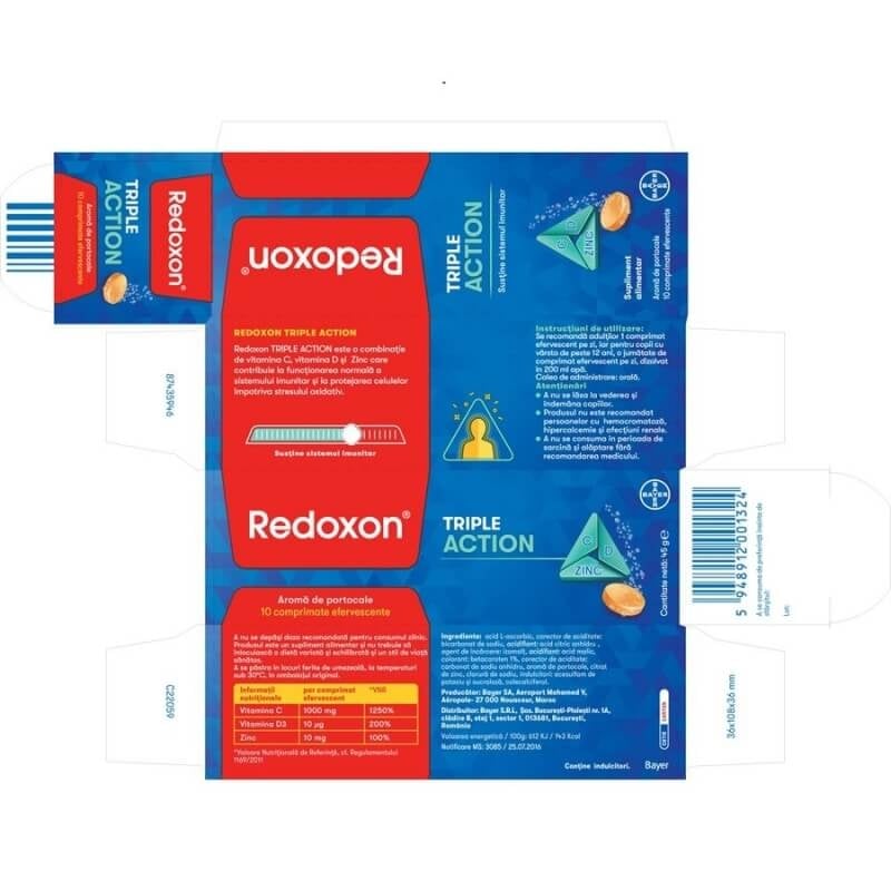 Pachet Redoxon Triple Action 10 comprimate efervescente + Redoxitos Triple Action, 25 jeleuri, Bayer Pachet Redoxon Triple Action 10 comprimate efervescente + Redoxitos Triple Action, 25 jeleuri, Bayer
