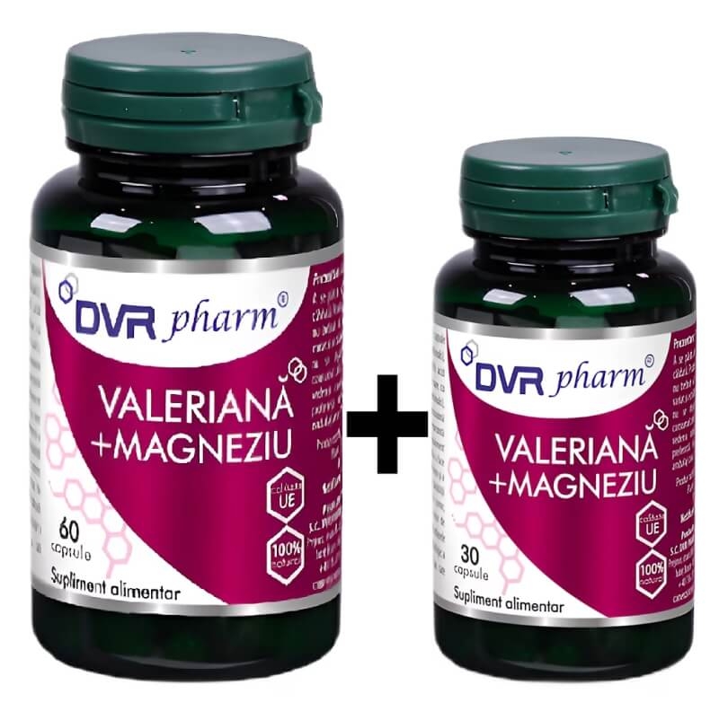 Pachet Valeriana + Magneziu, 60 + 30 capsule, DVR Pharm Pachet Valeriana + Magneziu, 60 + 30 capsule, DVR Pharm