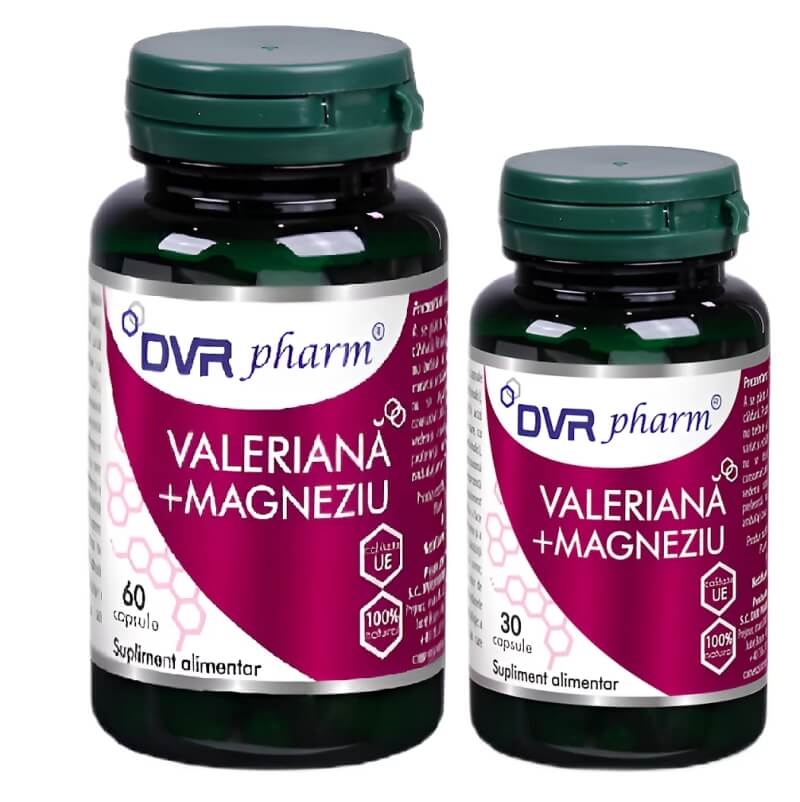 Pachet Valeriana + Magneziu, 60 + 30 capsule, DVR Pharm Pachet Valeriana + Magneziu, 60 + 30 capsule, DVR Pharm