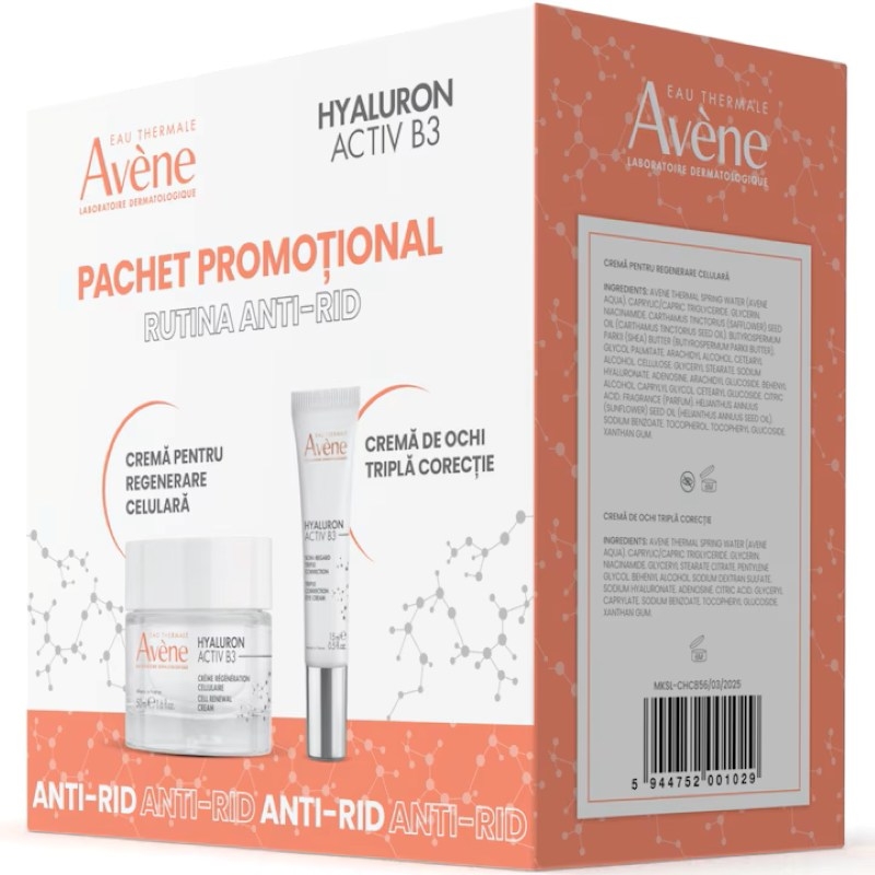 Pachet Crema pentru regenerare celulara, 50 ml + Crema de ochi, 15 ml Hyaluron Activ B3, Avene Pachet Crema pentru regenerare celulara, 50 ml + Crema de ochi, 15 ml Hyaluron Activ B3, Avene