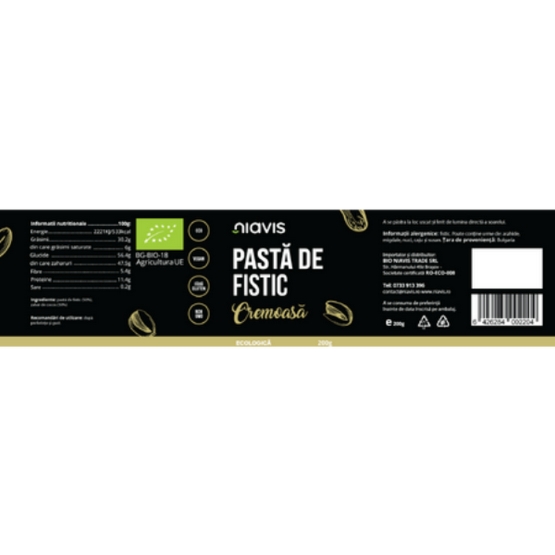 Pasta bio de fistic cremoasa, 200 g, Niavis Pasta bio de fistic cremoasa, 200 g, Niavis