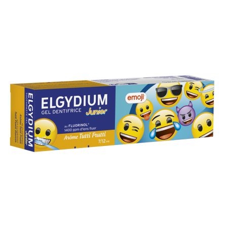Pasta de dinti pentru copii intre 7 si 12 ani cu aroma tutti frutti Junior Emoji, 50 ml, Elgydium Pasta de dinti pentru copii intre 7 si 12 ani cu aroma tutti frutti Junior Emoji, 50 ml, Elgydium