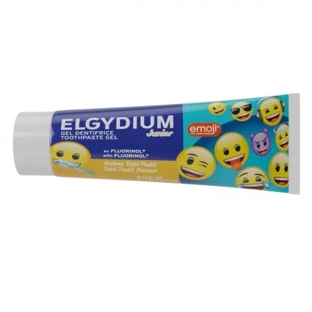 Pasta de dinti pentru copii intre 7 si 12 ani cu aroma tutti frutti Junior Emoji, 50 ml, Elgydium Pasta de dinti pentru copii intre 7 si 12 ani cu aroma tutti frutti Junior Emoji, 50 ml, Elgydium