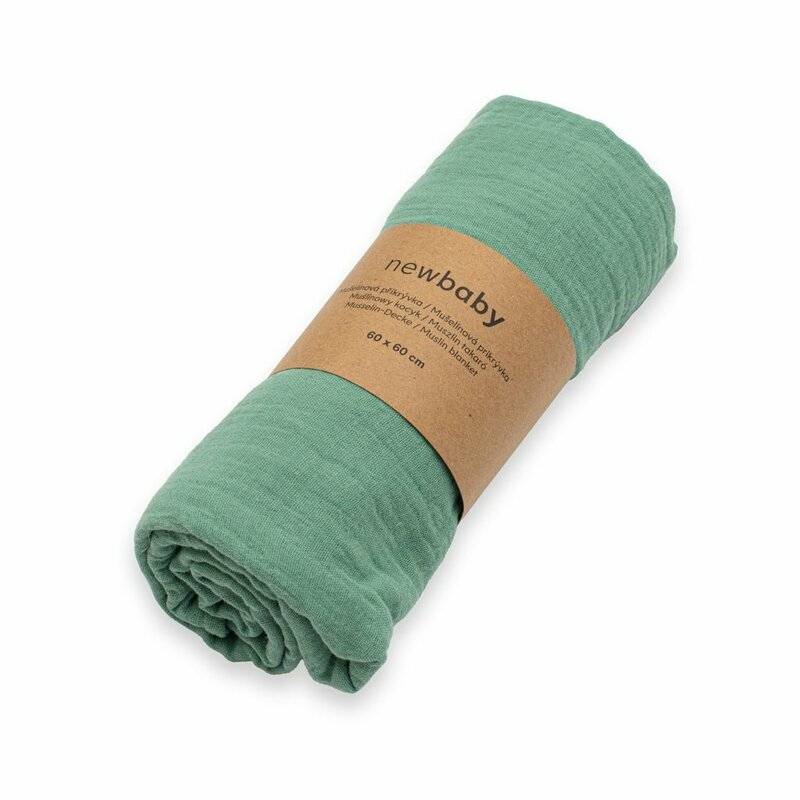 Paturica moale bebe, New Baby, Cu multiple intrebuintari, 60x60 cm, Din muselina, 100% bumbac organic, Green Paturica moale bebe, New Baby, Cu multiple intrebuintari, 60x60 cm, Din muselina, 100% bumbac organic, Green