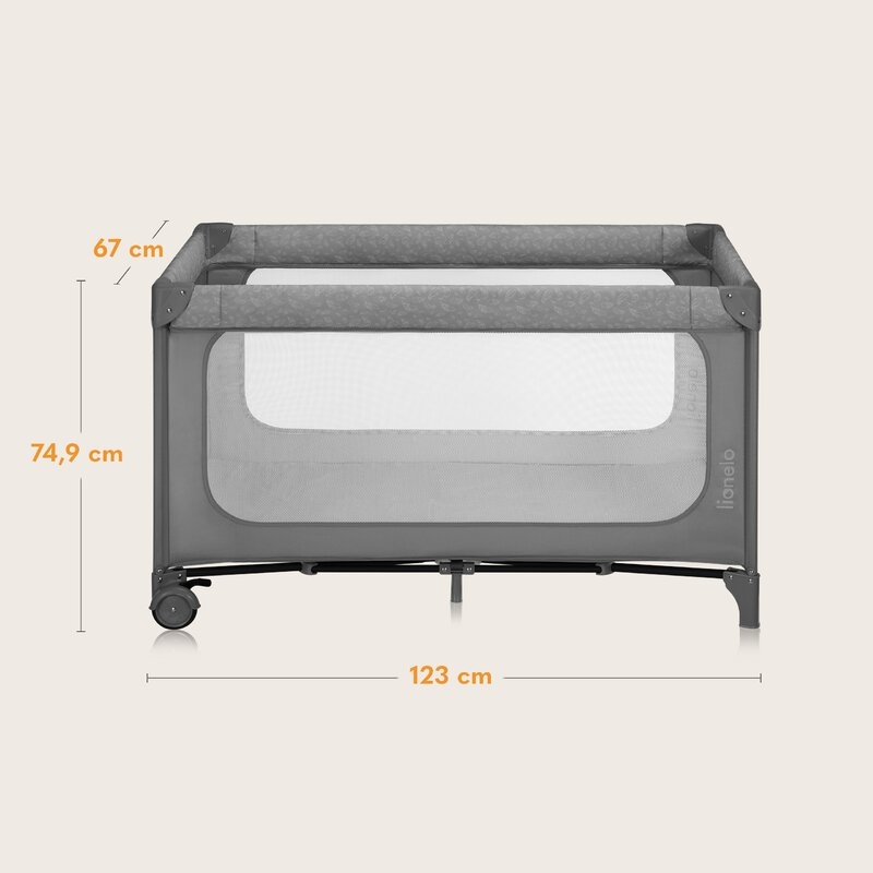 Patut pliant, Lionelo, Jasmin Easy Fold, Pana la 15 kg, Usor de pliat, Cu doua nivele, Cu saltea ergonomica T25, Cu intrare laterala cu fermoar, 2 roti cu frana, 120 x 60 cm, Conform cu EN 716, 0-36 luni, Gri Patut pliant, Lionelo, Jasmin Easy Fold, Pana la 15 kg, Usor de pliat, Cu doua nivele, Cu saltea ergonomica T25, Cu intrare laterala cu fermoar, 2 roti cu frana, 120 x 60 cm, Conform cu EN 716, 0-36 luni, Gri
