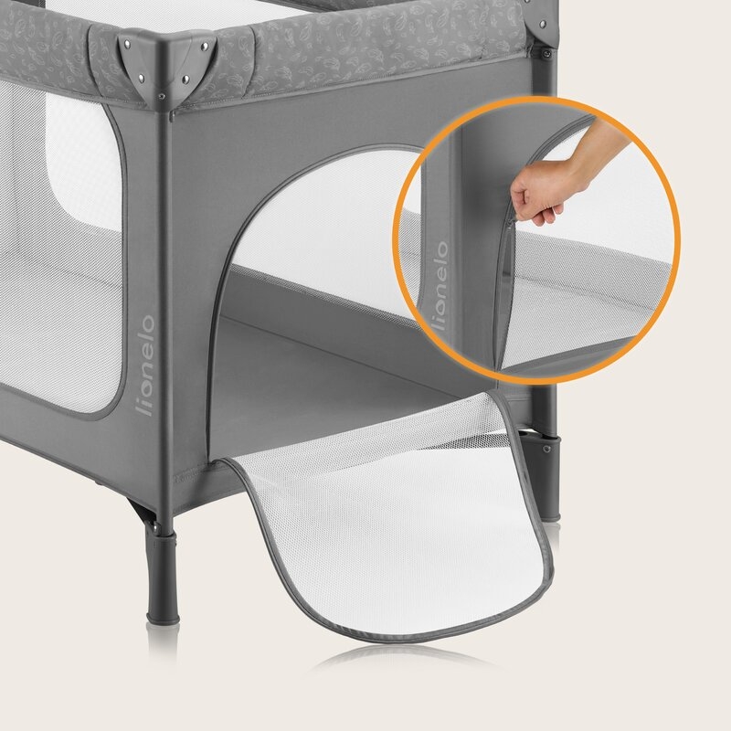 Patut pliant, Lionelo, Jasmin Easy Fold, Pana la 15 kg, Usor de pliat, Cu doua nivele, Cu saltea ergonomica T25, Cu intrare laterala cu fermoar, 2 roti cu frana, 120 x 60 cm, Conform cu EN 716, 0-36 luni, Gri Patut pliant, Lionelo, Jasmin Easy Fold, Pana la 15 kg, Usor de pliat, Cu doua nivele, Cu saltea ergonomica T25, Cu intrare laterala cu fermoar, 2 roti cu frana, 120 x 60 cm, Conform cu EN 716, 0-36 luni, Gri