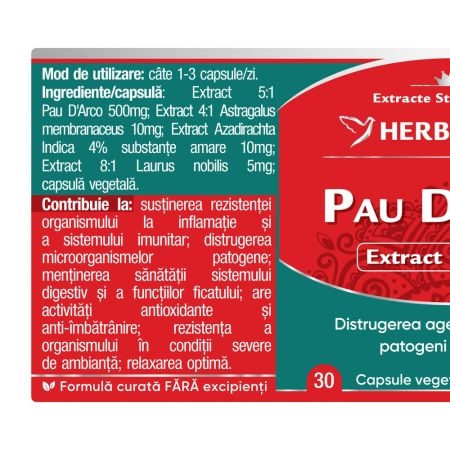 Pau D'Arco, 30 capsule, Herbagetica Pau D'Arco, 30 capsule, Herbagetica