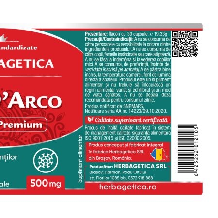 Pau D'Arco, 30 capsule, Herbagetica Pau D'Arco, 30 capsule, Herbagetica