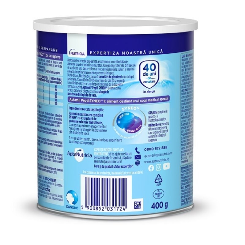 Lapte praf Aptamil Pepti Syneo 1, 0-6 luni, 400g, Nutricia Lapte praf Aptamil Pepti Syneo 1, 0-6 luni, 400g, Nutricia