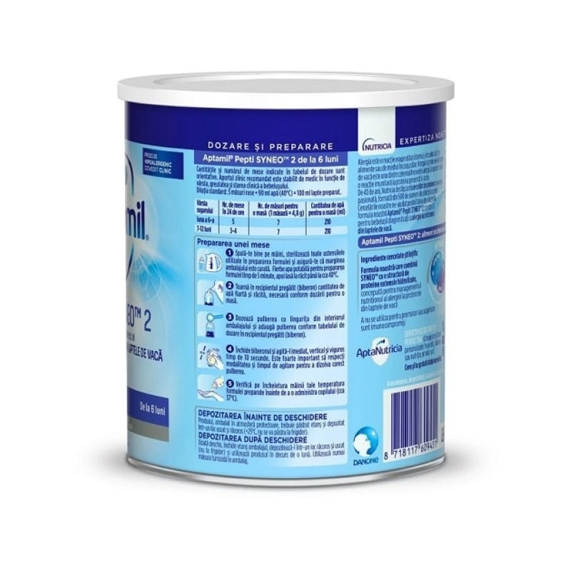 Lapte praf Aptamil Pepti Syneo 2, 6-12 luni, 400g, Nutricia Lapte praf Aptamil Pepti Syneo 2, 6-12 luni, 400g, Nutricia
