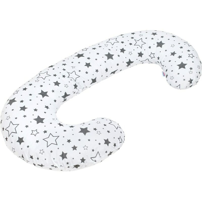 Perna alaptare, New Baby, Cu husa detasabila, In forma de C, Bumbac, Diametru 16 cm, Lungime in jurul circumferintei 285 cm, Stars White/Grey Perna alaptare, New Baby, Cu husa detasabila, In forma de C, Bumbac, Diametru 16 cm, Lungime in jurul circumferintei 285 cm, Stars White/Grey