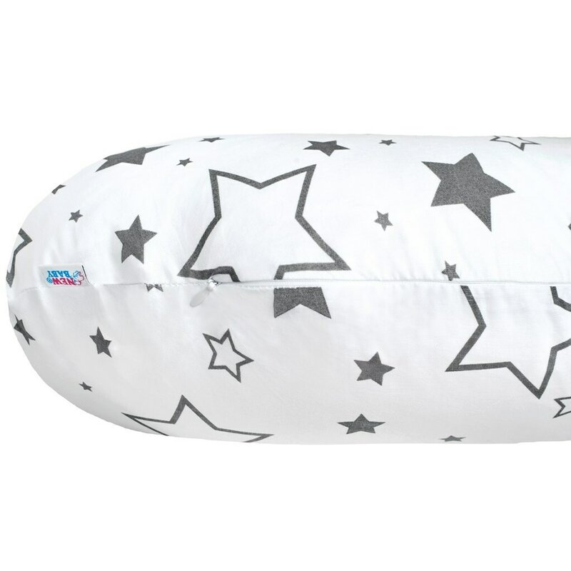 Perna alaptare, New Baby, Cu husa detasabila, In forma de C, Bumbac, Diametru 16 cm, Lungime in jurul circumferintei 285 cm, Stars White/Grey Perna alaptare, New Baby, Cu husa detasabila, In forma de C, Bumbac, Diametru 16 cm, Lungime in jurul circumferintei 285 cm, Stars White/Grey