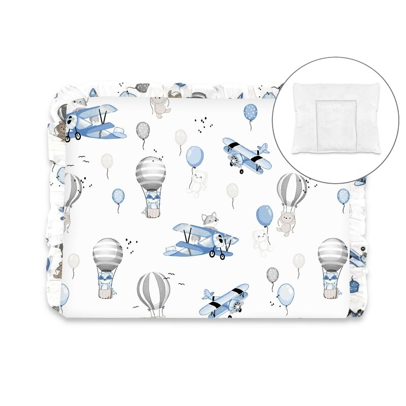 Perna clasica de dormit, MimiNu, Cu volanas, Cu husa detasabila cu fermoar, Din bumbac certificat Oeko Tex Standard 100, Pentru patut, carucior, balansoar, 30x40 cm, Blue Plane Perna clasica de dormit, MimiNu, Cu volanas, Cu husa detasabila cu fermoar, Din bumbac certificat Oeko Tex Standard 100, Pentru patut, carucior, balansoar, 30x40 cm, Blue Plane