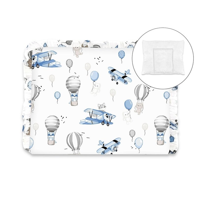 Perna clasica de dormit, MimiNu, Cu volanas, Cu husa detasabila cu fermoar, Din bumbac certificat Oeko Tex Standard 100, Pentru patut, carucior, balansoar, 30x40 cm, Blue Plane Perna clasica de dormit, MimiNu, Cu volanas, Cu husa detasabila cu fermoar, Din bumbac certificat Oeko Tex Standard 100, Pentru patut, carucior, balansoar, 30x40 cm, Blue Plane