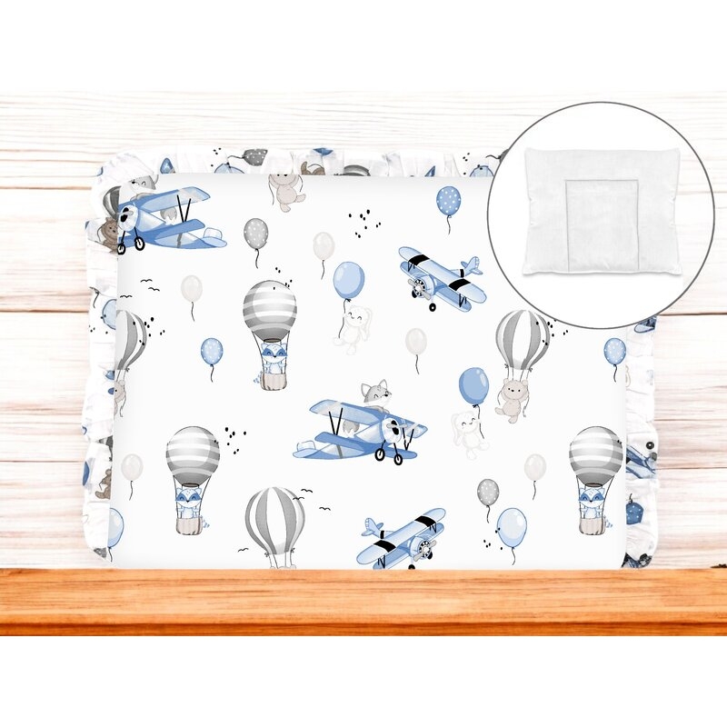 Perna clasica de dormit, MimiNu, Cu volanas, Cu husa detasabila cu fermoar, Din bumbac certificat Oeko Tex Standard 100, Pentru patut, carucior, balansoar, 30x40 cm, Blue Plane Perna clasica de dormit, MimiNu, Cu volanas, Cu husa detasabila cu fermoar, Din bumbac certificat Oeko Tex Standard 100, Pentru patut, carucior, balansoar, 30x40 cm, Blue Plane